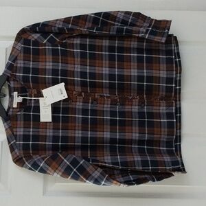 A brown & blue plaid Free Assembly button down  shirt. Size XS.